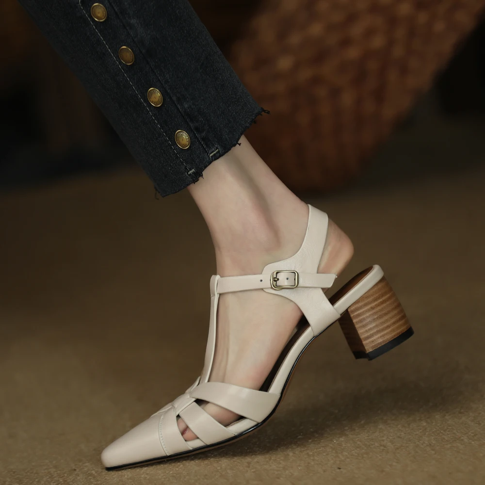 

Womens Pumps Cowhide Summer Sandals Female Retro Sandals Buckle VintageSpring Autumn Gladiator Sandal Roman Style Ladies Shoes