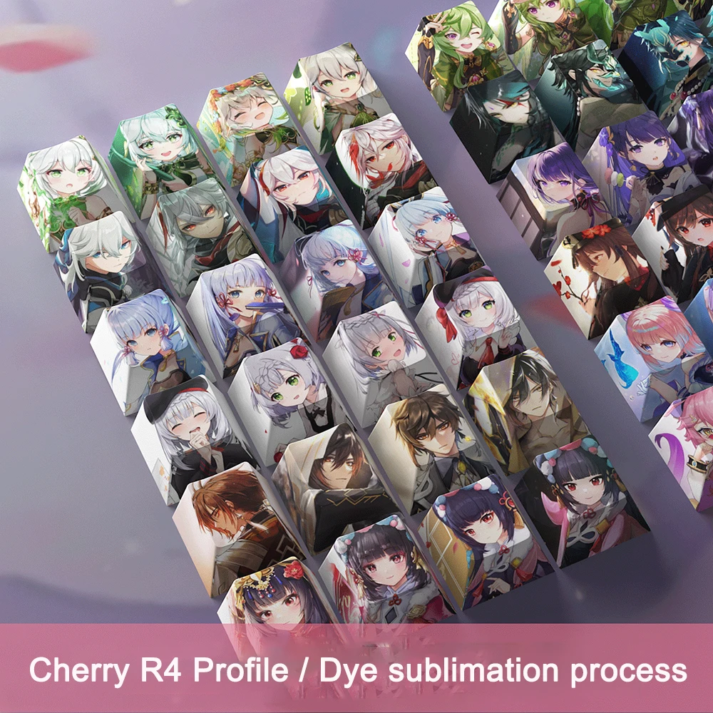 Keycap Pcs Jogo Personagens Anime Personalidade Keycap Genshin Impacto Pbt Sublimação r4 Cereja Perfil Teclado Mecânico Keycap - Imagem 5