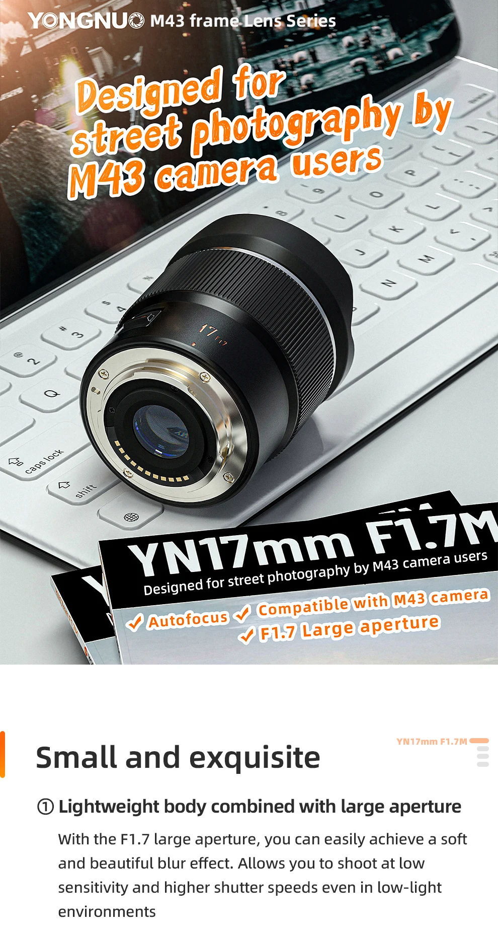 YONGNUO YN17mm 17mm F1.7M for M4/3 Mount Wide Angle Camera Lens Prime Large Aper