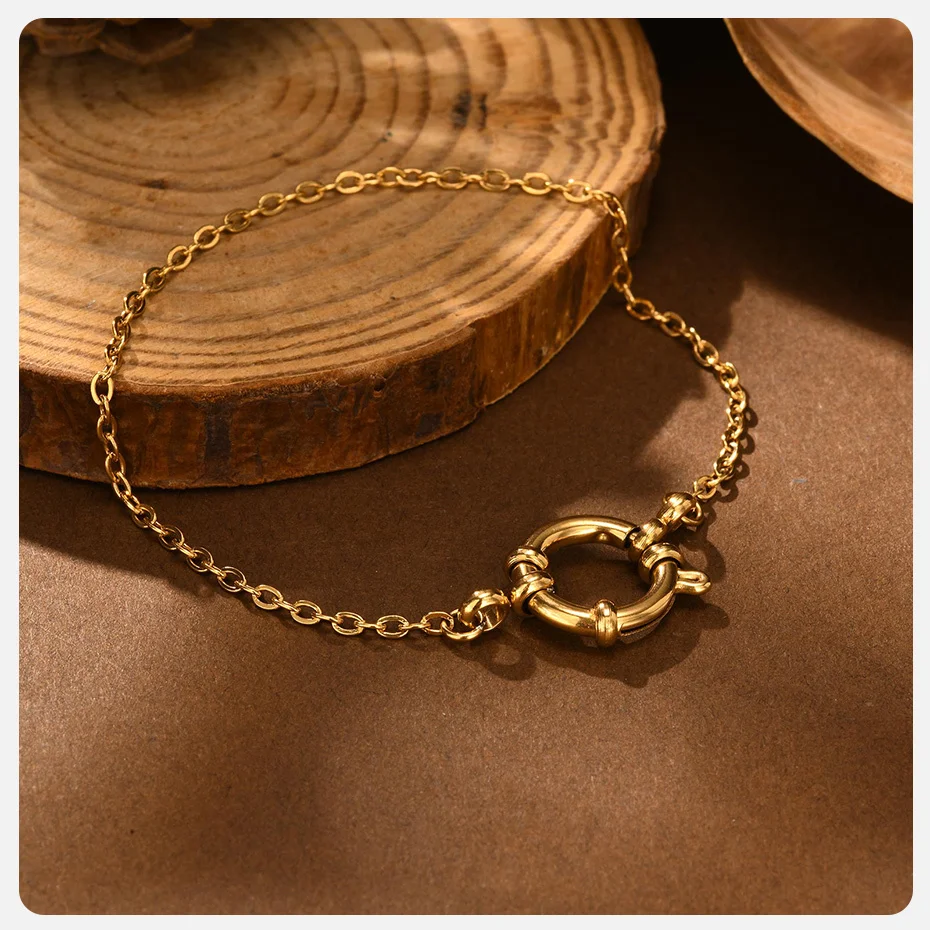 Vnox Quadratische Kettenarmbänder für Damen, goldfarben, runde Blasenschnalle aus Edelstahl, modische klassische Armbänder, Schmuck, wie – Detail 9