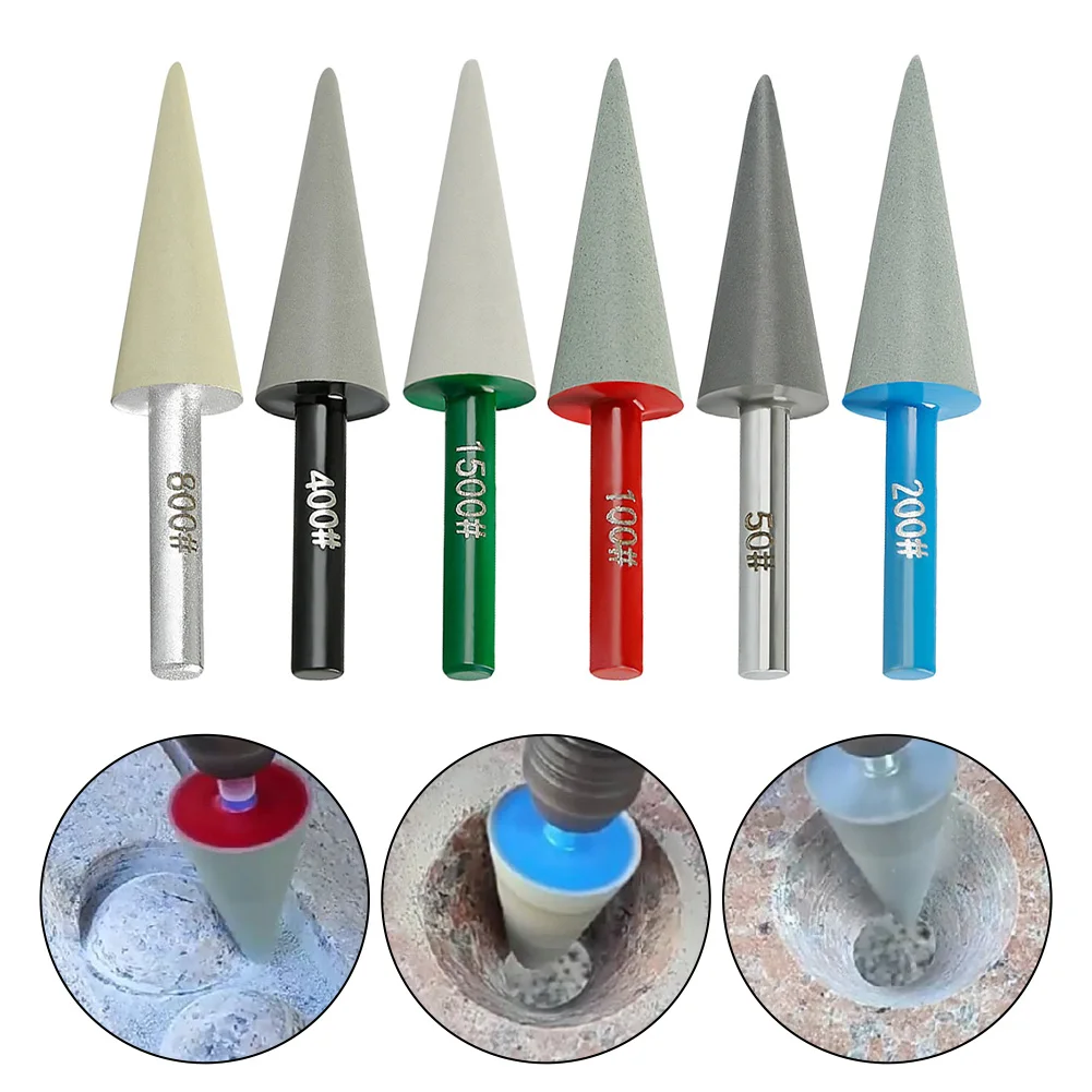 1PC 6mm Shank Diamond Burr Head Grinding Rotary File For Stone Carving 50#-1500# Conical Shape Woodworking Milling Cutter Head