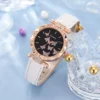 6/1pcs Set Women Watch Ring Necklace Earrings Bracelet Set Watches Butterfly Leather Strap Ladies Quartz WristWatch (No Box) 4