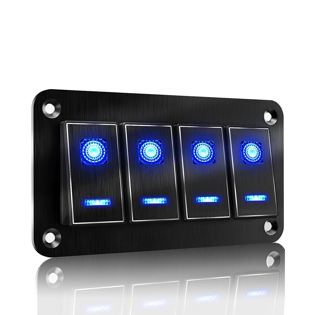 ABILKEEN Dual LED Light 4 Gang ON-OFF Rocker switch Modification Panel DC12V-24V Waterproof Toggle Switch panel for Car RV Truck