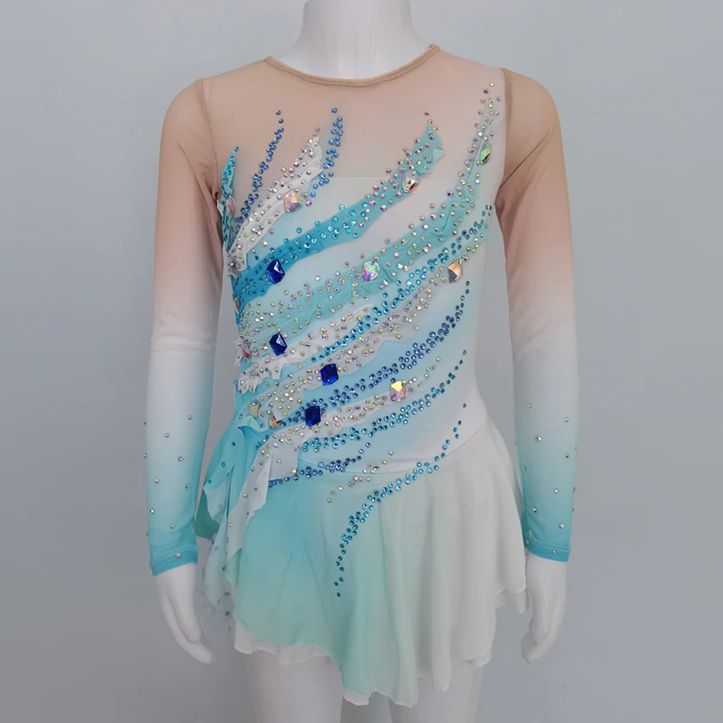 

Custom figure skating dress outdoor skating skirt competitive skating costumes manufacturers direct sales of new blue skating