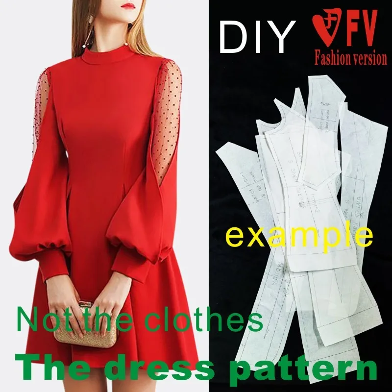 Korean style women's net gauze lantern sleeve dress pattern clothing cutting design drawing 1:1 pattern BLQ-503