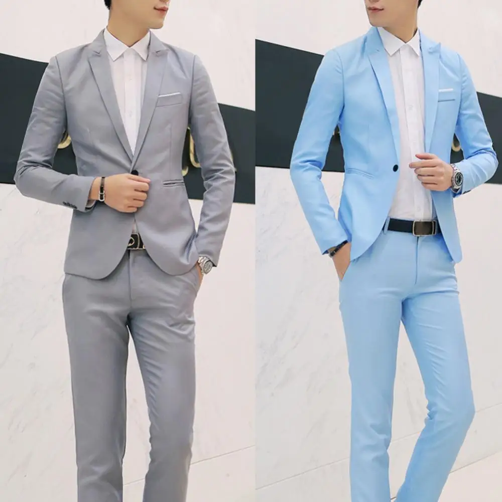 

2Pcs Fashion Men Slim Dress Blazer Suit Business Blazer Pants Men Solid Color Lapel Button Long Sleeve Slim Blazer Suit Pants