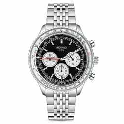 Men's Multifunction Chronograph Leather Strap Watch - Vintage Pilot Dial, Business & Fashion Style (Black A)