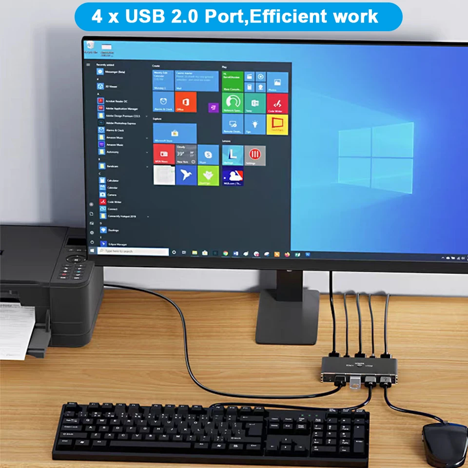 KVM Switch 4K 60Hz HDMI-Compatible USB 2.0 Hub Docking Station Dock 2 Computer P