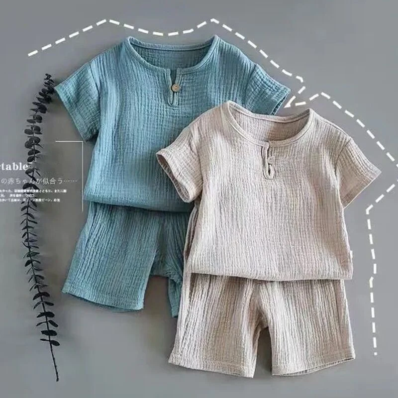 Boys And Girls Cotton Summer Suit New Baby Kids Short-Sleeved T-shirt + Shorts 2pcs Sets Children's Clothing WT766