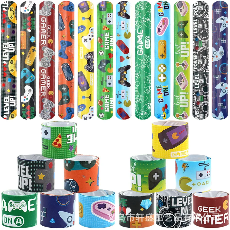 Party Toys 12pcs Video Game Theme Party Favors Game on Slap Bracelets Wristband Toys For Kids Boy Birthday Party Guests Gift Pinata Filler