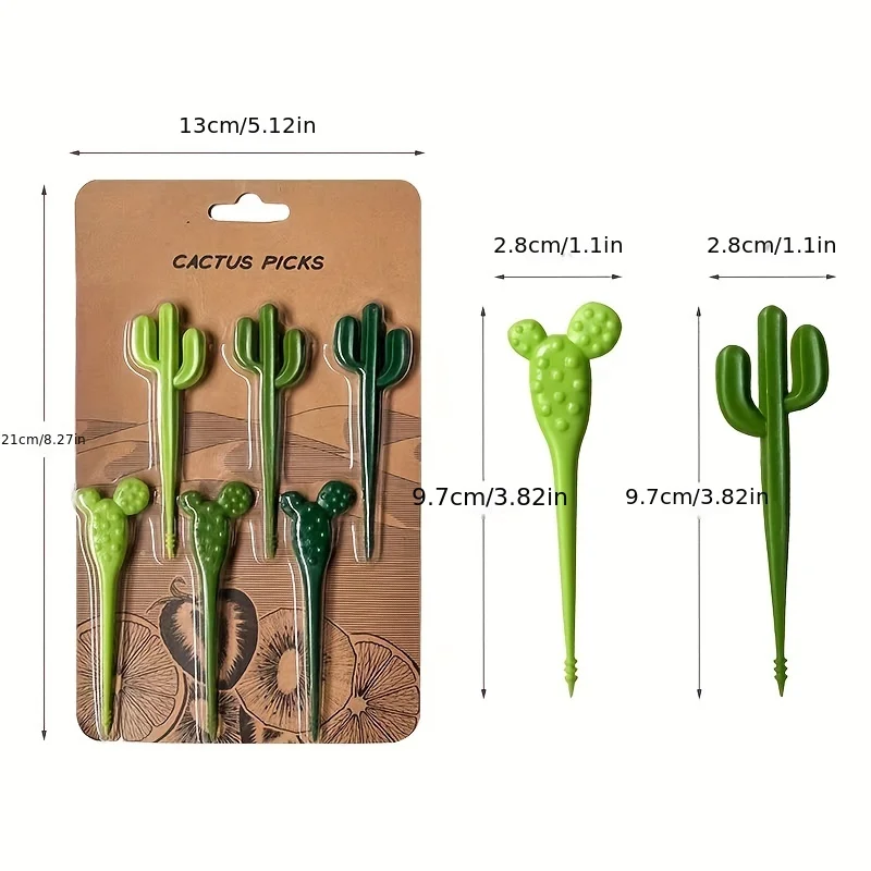6pcs/set Plastic Forks Cactus Design Forks For Cake Snack Baked Bento Fruit Kitchen Gadgets Eid Al-Adha Mubarak_voghion.com