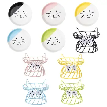 북유럽 스타일 고양이 그릇, 애완 동물 먹이 접시, 금속 상승 스탠드, 목 보호대