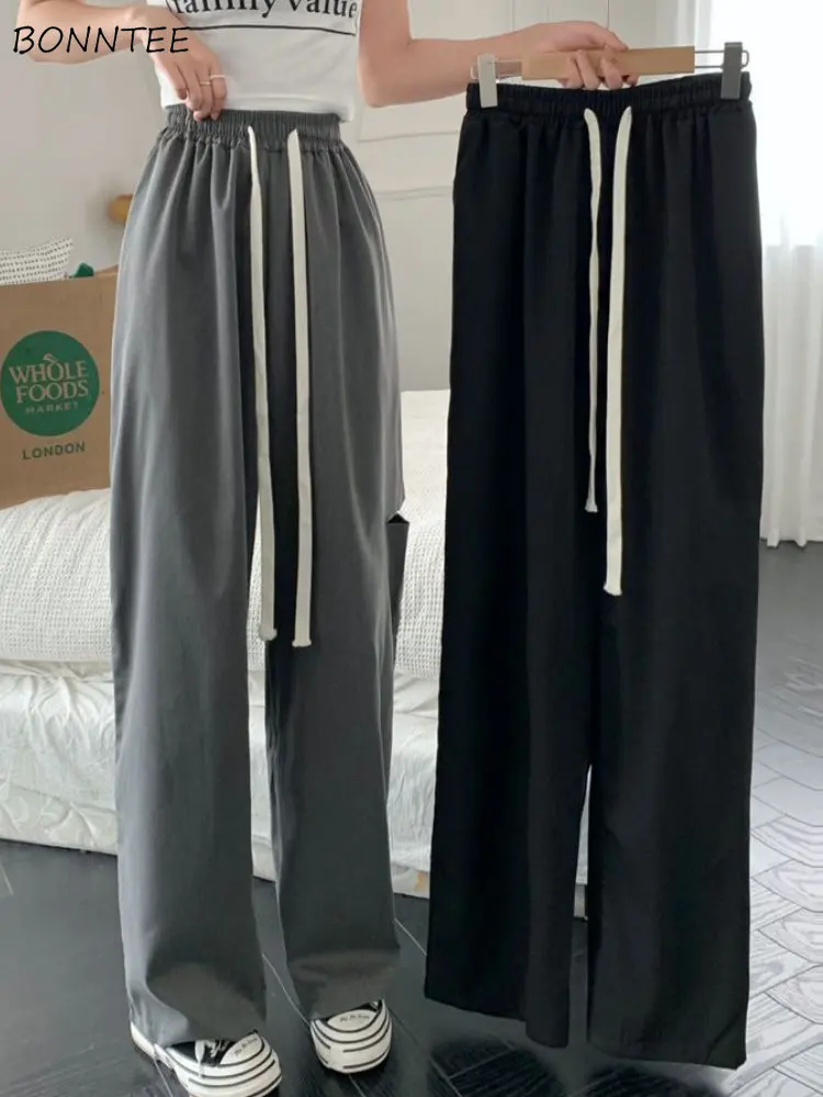 Sporty Pants Women Casual Solid Hole Baggy Jogger Drawstring Korean