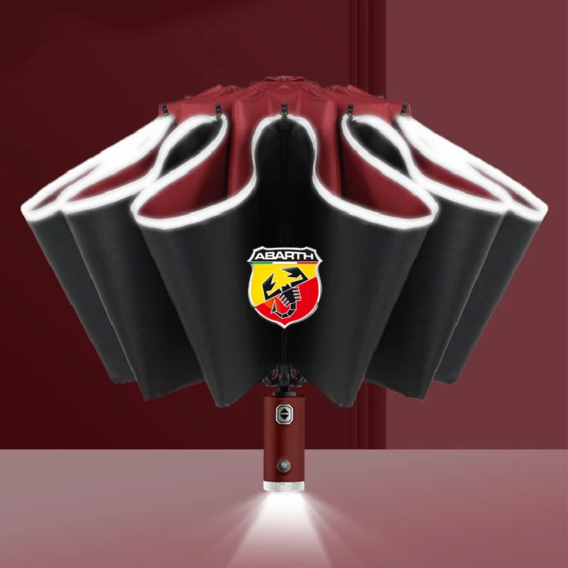 

For FIAT Abarth 500 Metal Automatic Umbrella Reflective Stripe Reverse Led Light Umbrella Inverted 10 Ribs Windproof Umbrellas