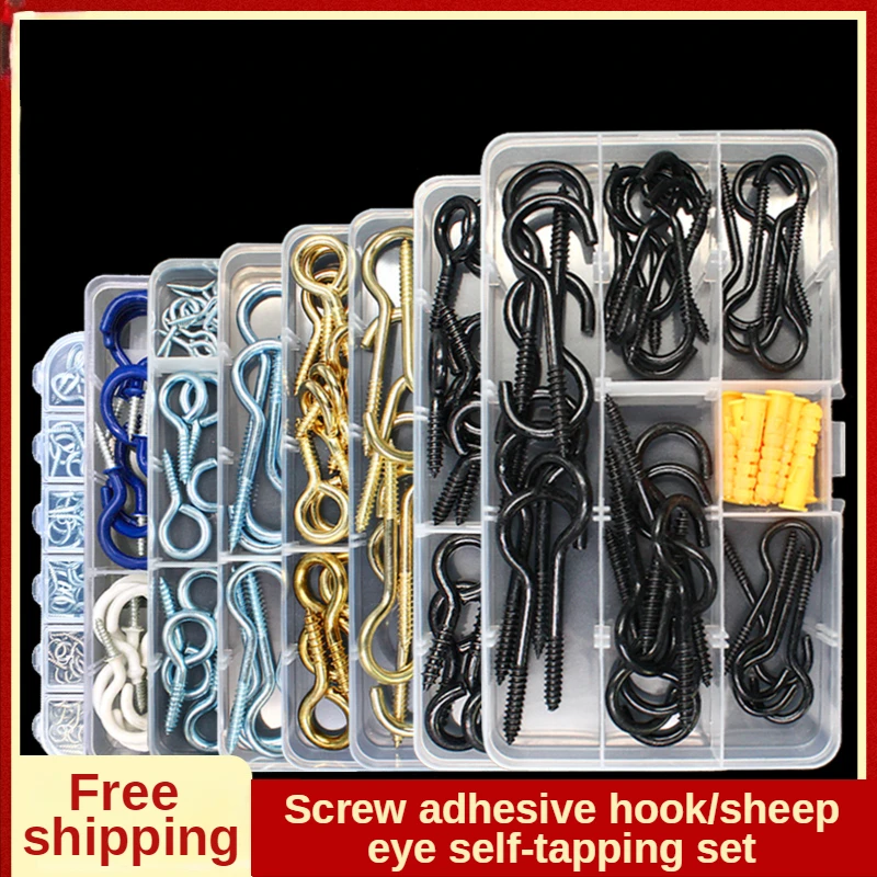 

Boxed Screw Hooks Heavy Duty Ceiling Hooks Multipurpose Wooden Self Tapping Screw Hangers Iron Hooks for Hanging Lights Curtains