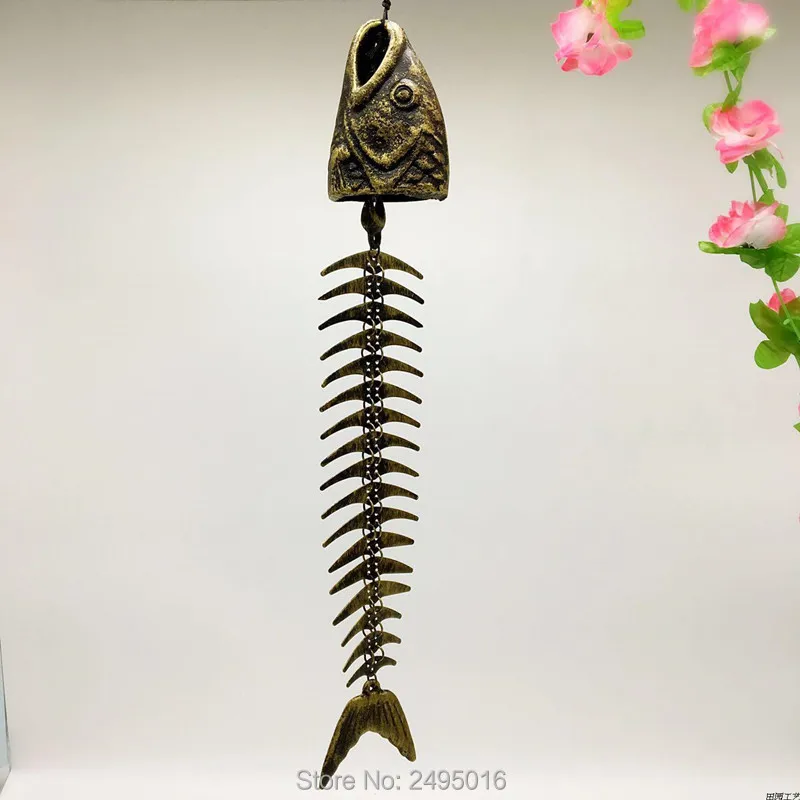 

Lovely Garden Windchime Hanging Ornament Lucky Fengshui Wind Chime Fish bone Cast iron Wind Bells Metal home decor great gift