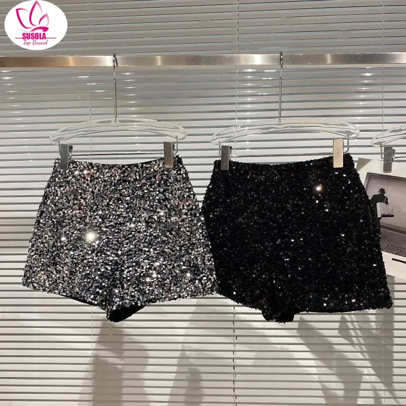 

Bling Sexy Women Sequin Shorts High Waist O-Ring Zip Bodycon Shorts Feminino Skinny Party Club Festival Raves Pole Dance Shorts