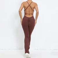 Sport Long Jumpsuits Backless Overalls for Women One Pieces Streetwear Yoga Workout Flare Pants Gym Sportswear Woman Clothing - Image 6