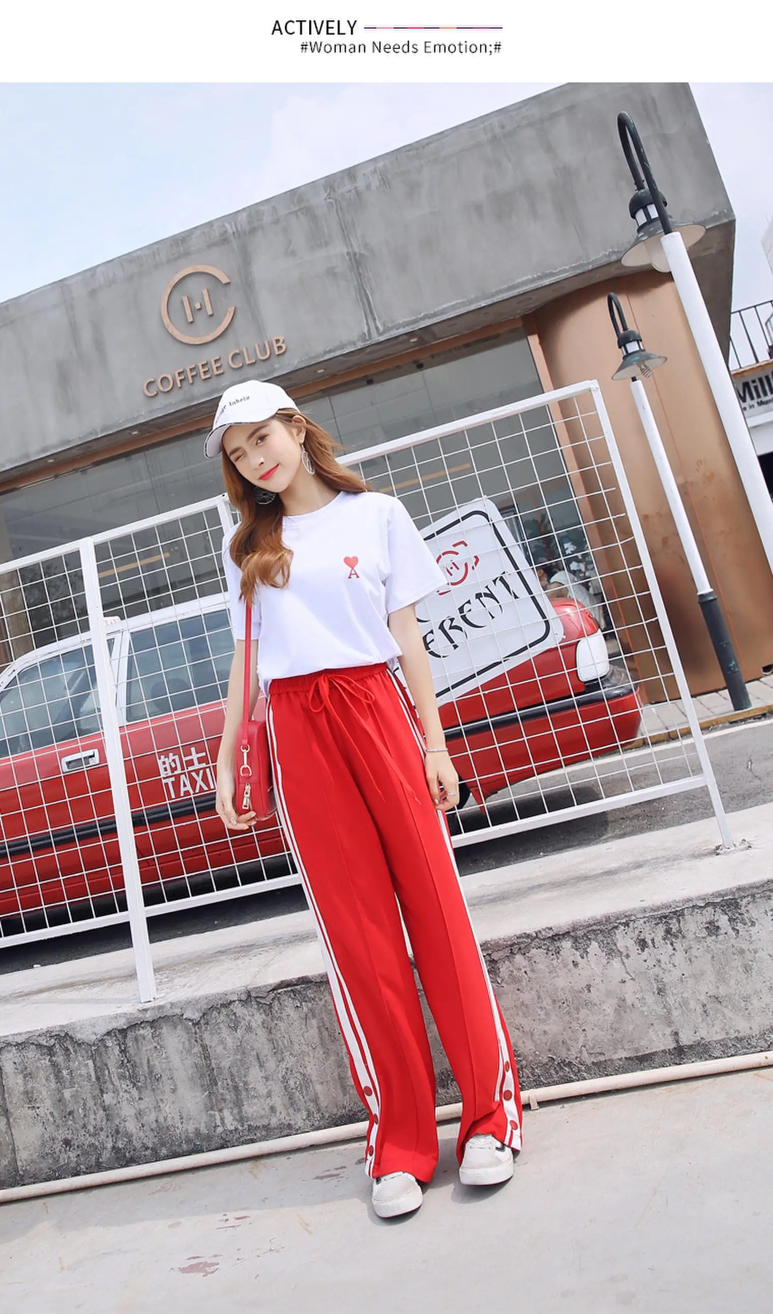 Track Pants Trousers Women Red Black Elastic Waist Button Streetwear Loose  Straight Long Pants Ladies Summer Autumn Sweatpants - AliExpress