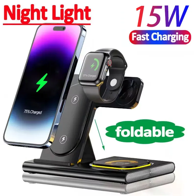 Wireless Charger 15W 3 in 1 For iPhone 14 13 12 Pro Max Apple Watch 8 7 Samsung Watch 5 Airpods Fast Charging Dock Station