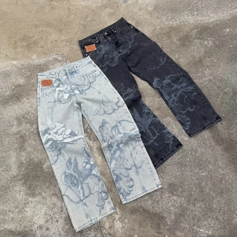Y2k Angel Baggy Jeans Retro High Street Cupids Arrow Men Women Pants American Hip Hop Streetwear Unisex Casual Straight Jeans 1