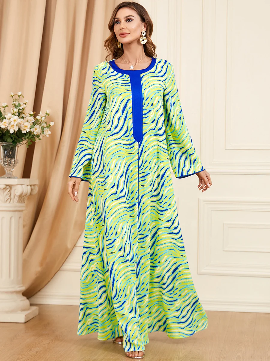 Printed Abaya for Women Casual Moroccan Kaftan Gulf Jalabiya Islam Dubai Turkey Modesty Dresses Ramadan Muslim Long Dress Summer