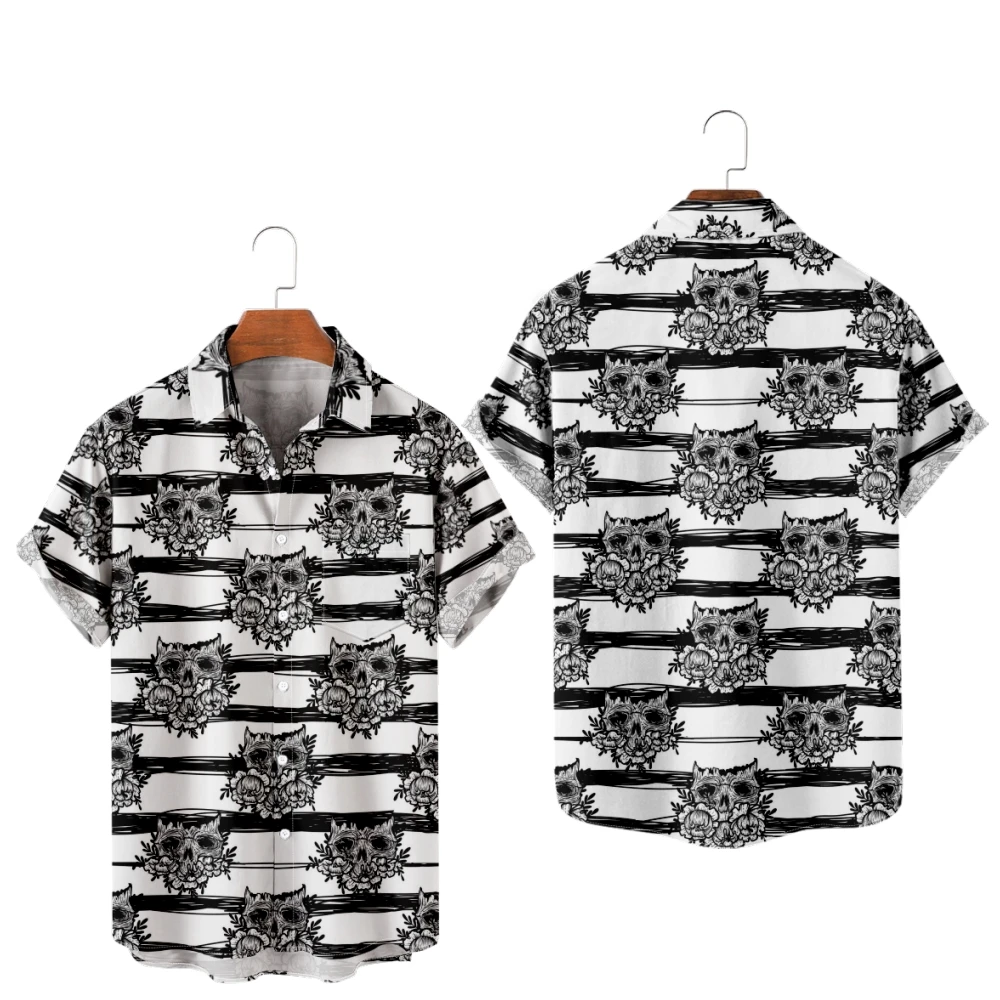 

Men's Hawaiian T-Shirt For Women Skeleton Skull 3D Printed Hombre Fashion Shirt Casual Beach Oversized Clothes 1