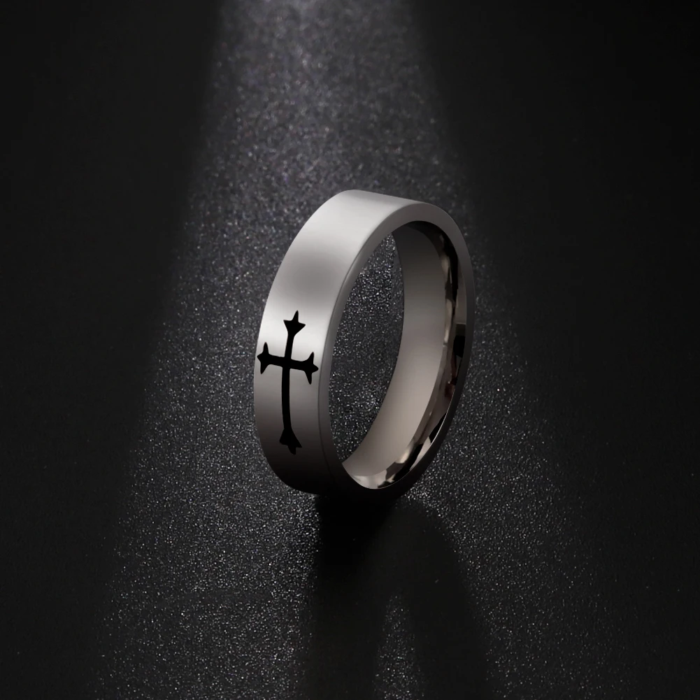 Edelstahl Jesus Kreuz Ring Christus Bibel Gebet Fingerringe für Männer 8mm 6mm Amulett Schmuck Größe 7-13 – Detail 6