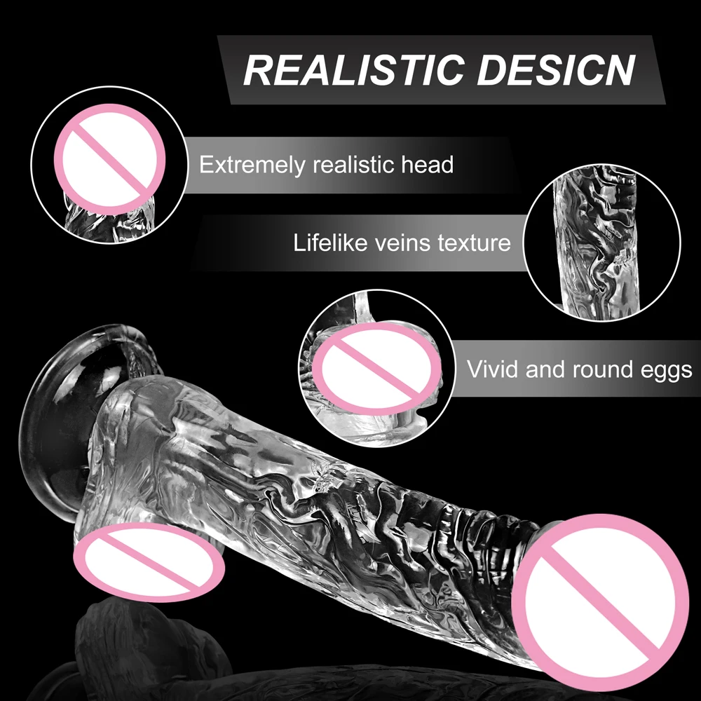 Transparent Realistic Penis Dildo Soft Crystal Jelly Dildos Strong Suction Cup Fake Dick Penis Anal Butt Plug Sex Toys for Women sex toys