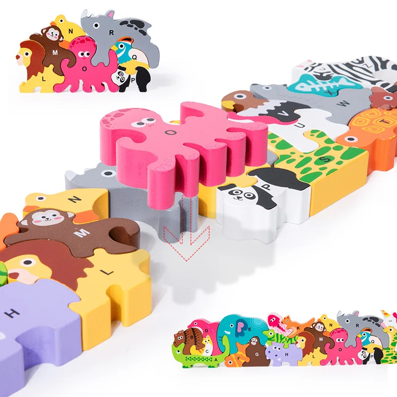 Animal Wooden Jigsaw Puzzle Montessori Kids Cartoon 3D Puzzles Games Baby Early Learning Educational Toys for Children 4