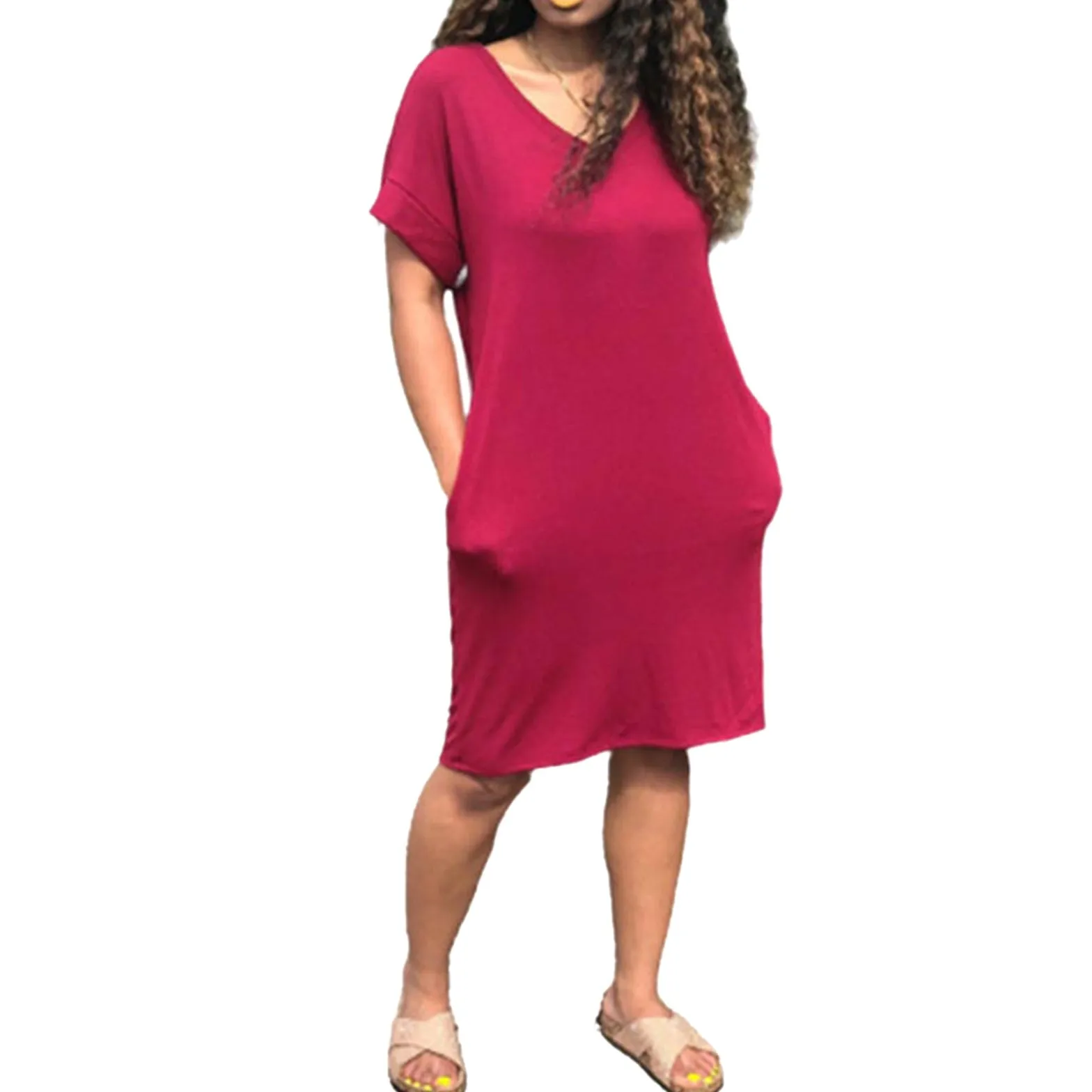 

Summer Dresses For Women Comfortable Party Fashionable Solid Color V Neck Ladies Summer Classic And Versatile Dress Vestidos