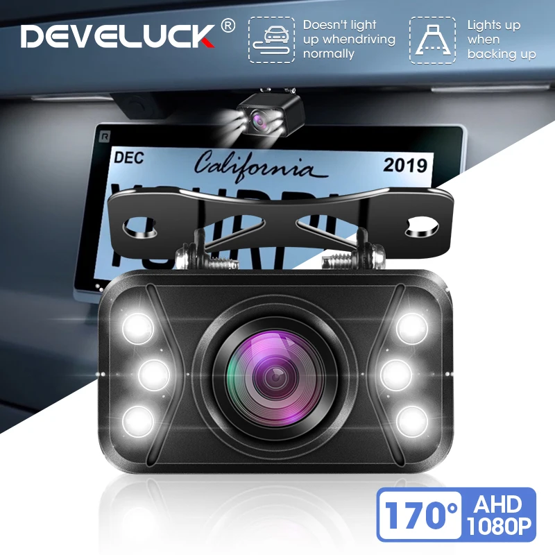 

Develuck 6 LED 1080P Car Rear View Camera Night Vision AHD 170° Fisheye Len Reverse Cameras IP68 Waterproof Backup Parking Cam