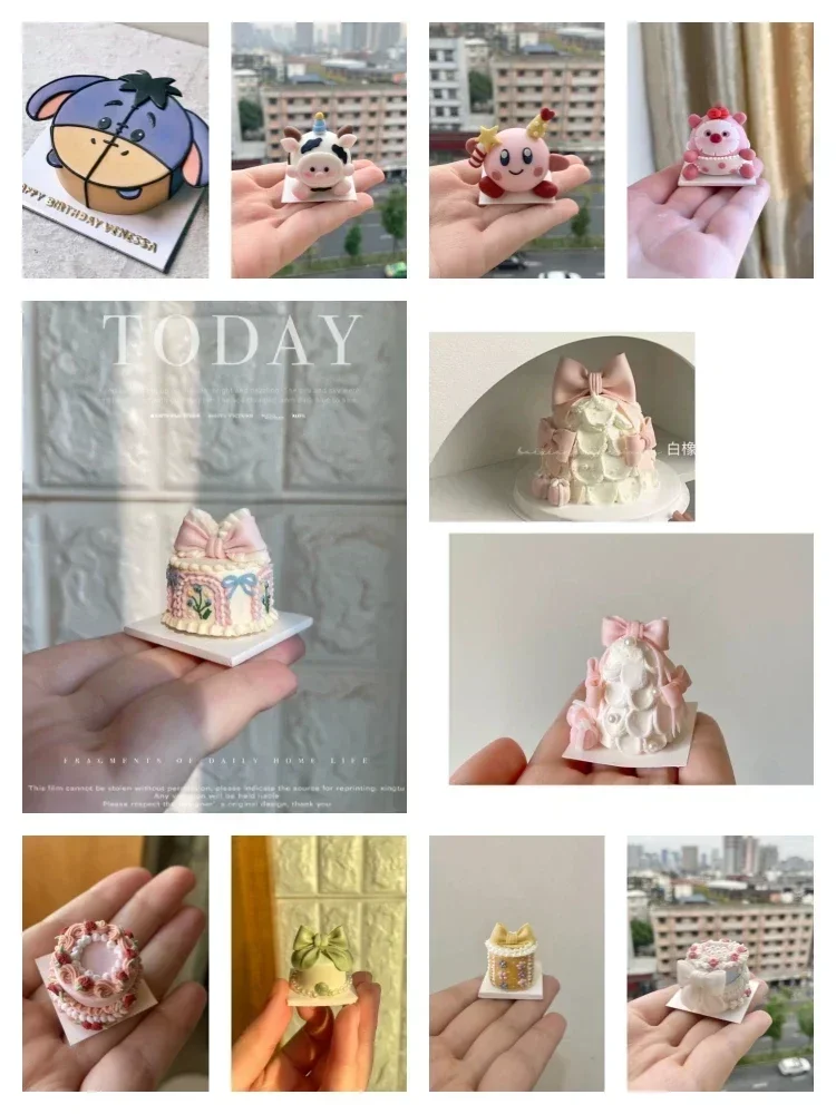 Doll House Miniature Clay Birthday Cake BJD Shoot Props Miniature Party Cake Cartoon Cow Vintage Cake Model Friend Gift doll house mini kitchen japanese sushi shrimp roll clay model miniature bakery simulation toast cupcakes doll party food toys