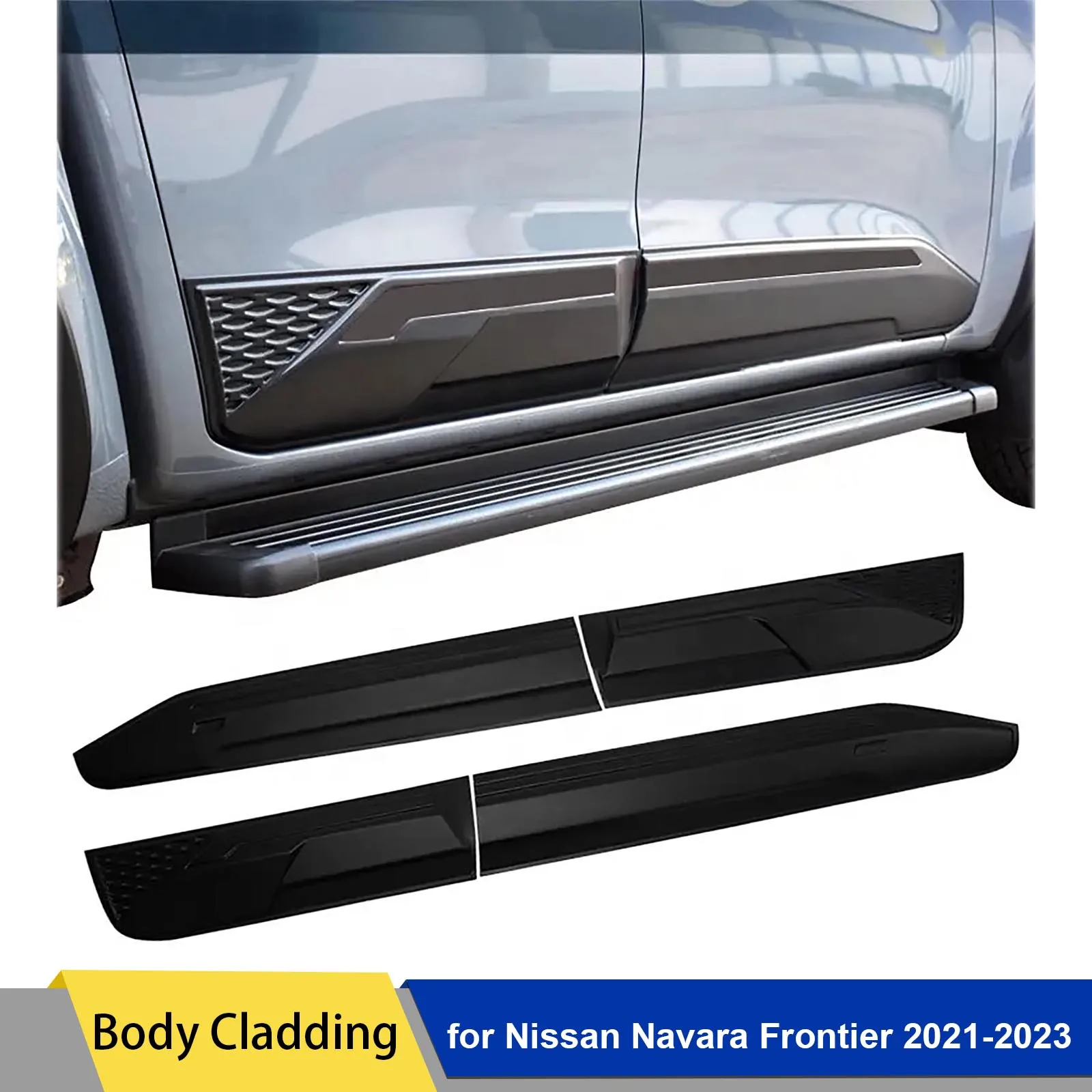 

Matte Black Side Molding Body Cladding for Nissan Navara Frontier 2021 2022 2023 4pcs/set Double Cabin Car Accessories