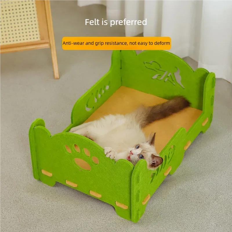 Felt Cat House 2-Layer Scratching Board Indoor Multi-Functional Pet Bed Removable Washable Breathable for Large Cats Kittens 2