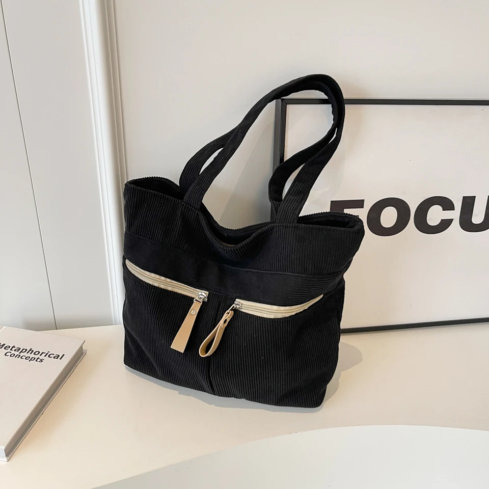 Corduroy Casual Totes  Solid Cloth Shoulder Bags 2023 Winter Large Capacity Shopping Bags Japan Korea Cotton Simple Packages