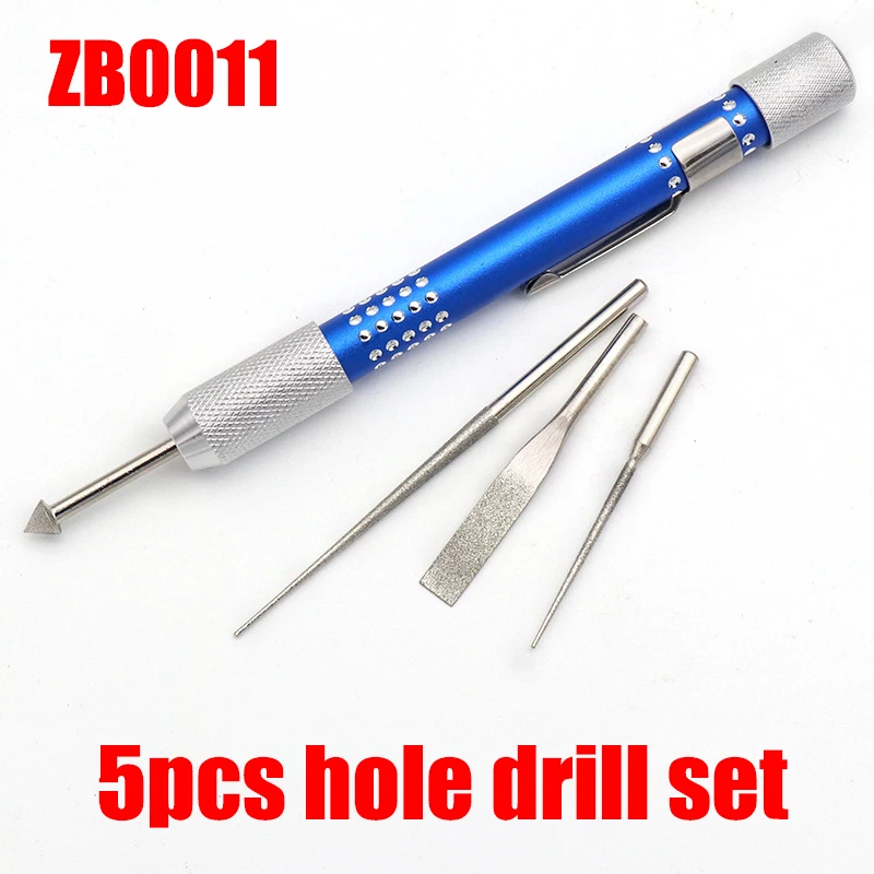 

5pcs Diamond Hole Drill Set 4-type Blades Jewelry Jade Stone Punching Tools, Pointed Needle Umbrella Shaped Reamer Polishing Kit