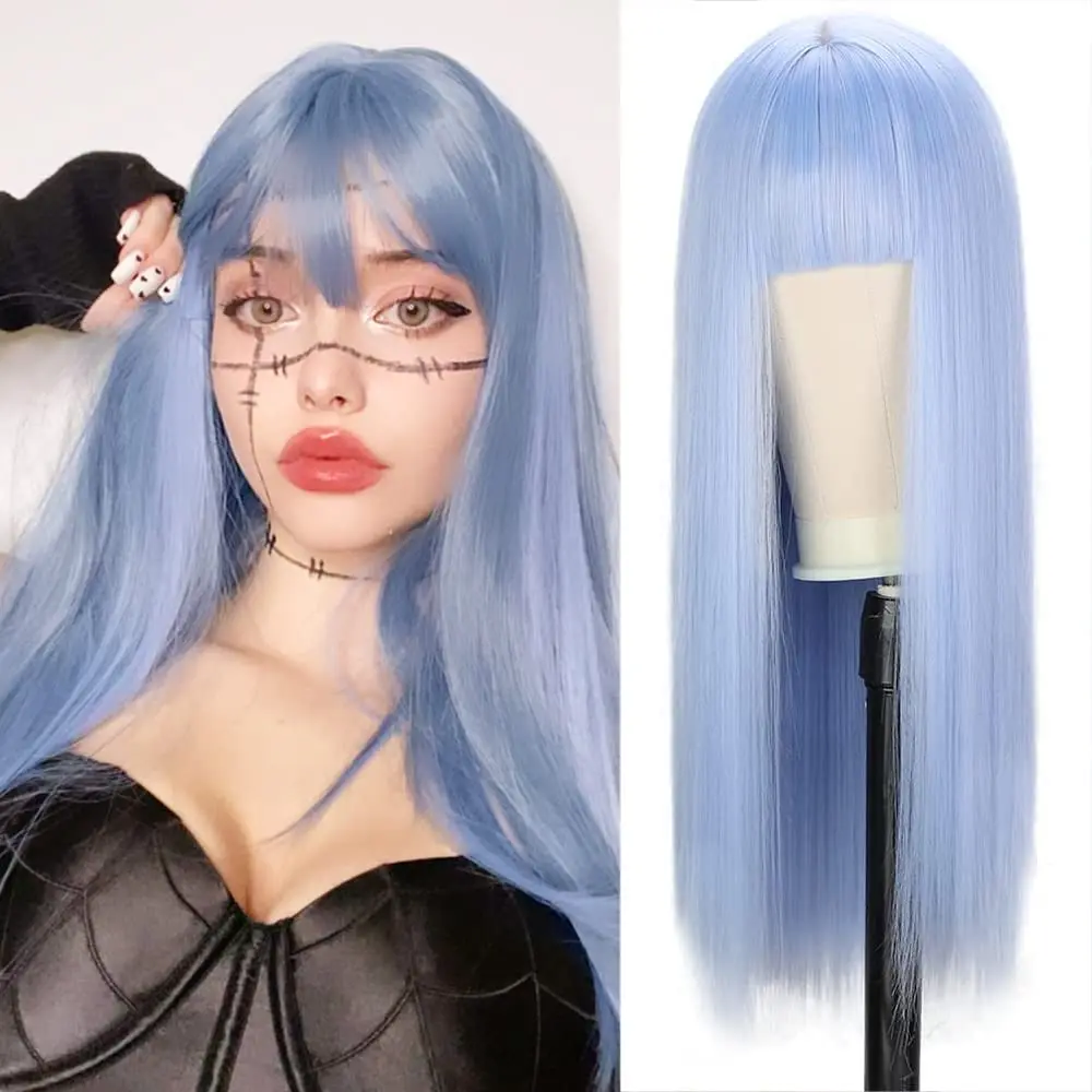 

MONIXI Synthetic long wig for Women wholesale price Blue Orange Black Brown Middle Part Wig for Daily Party Heat Resistant Hair