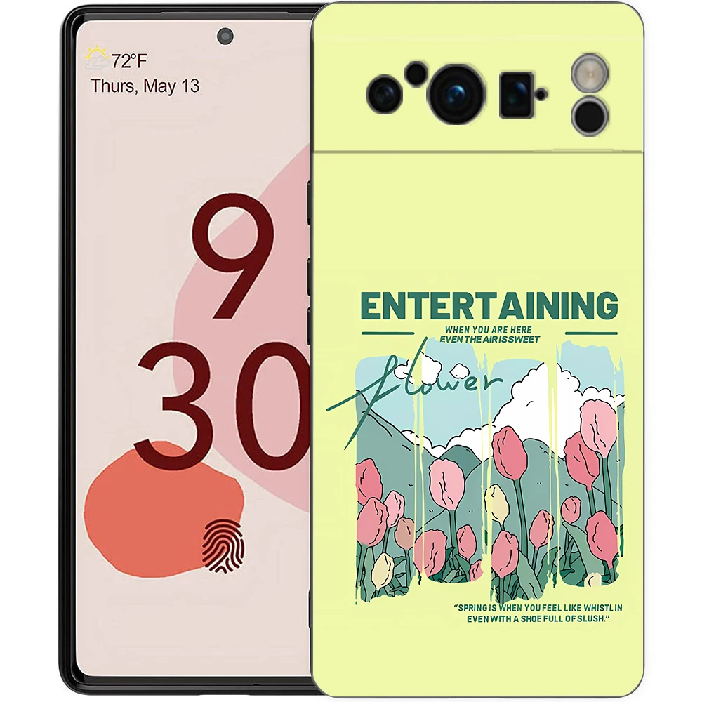 Green Floral Shockproof TPU Phone Case - Soft Black Cover