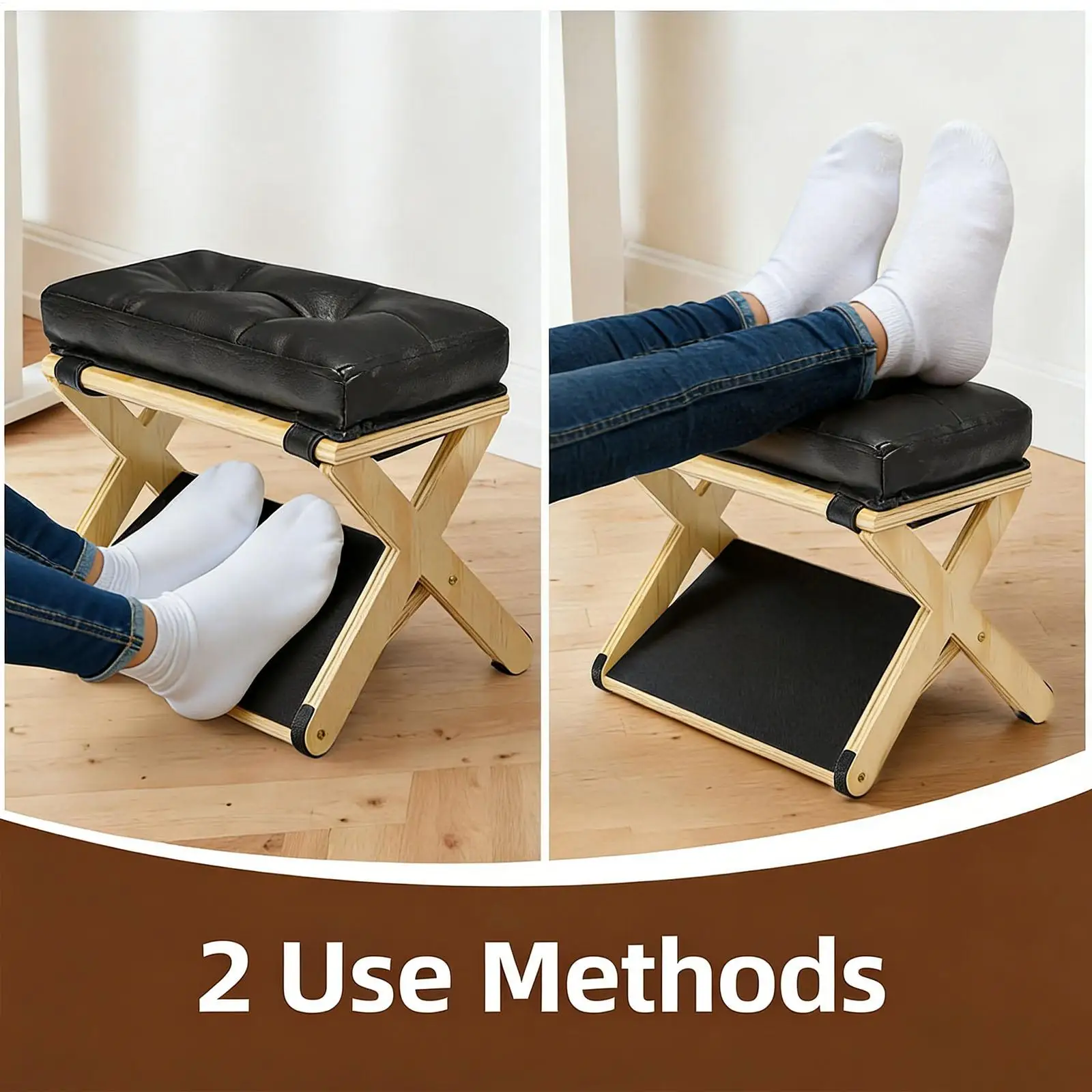 Poggiapiedi Ergonomico in Legno a Doppio Strato Antiscivolo per Ufficio, Casa, Dormitorio, Appartamento e Studio - immagine 2