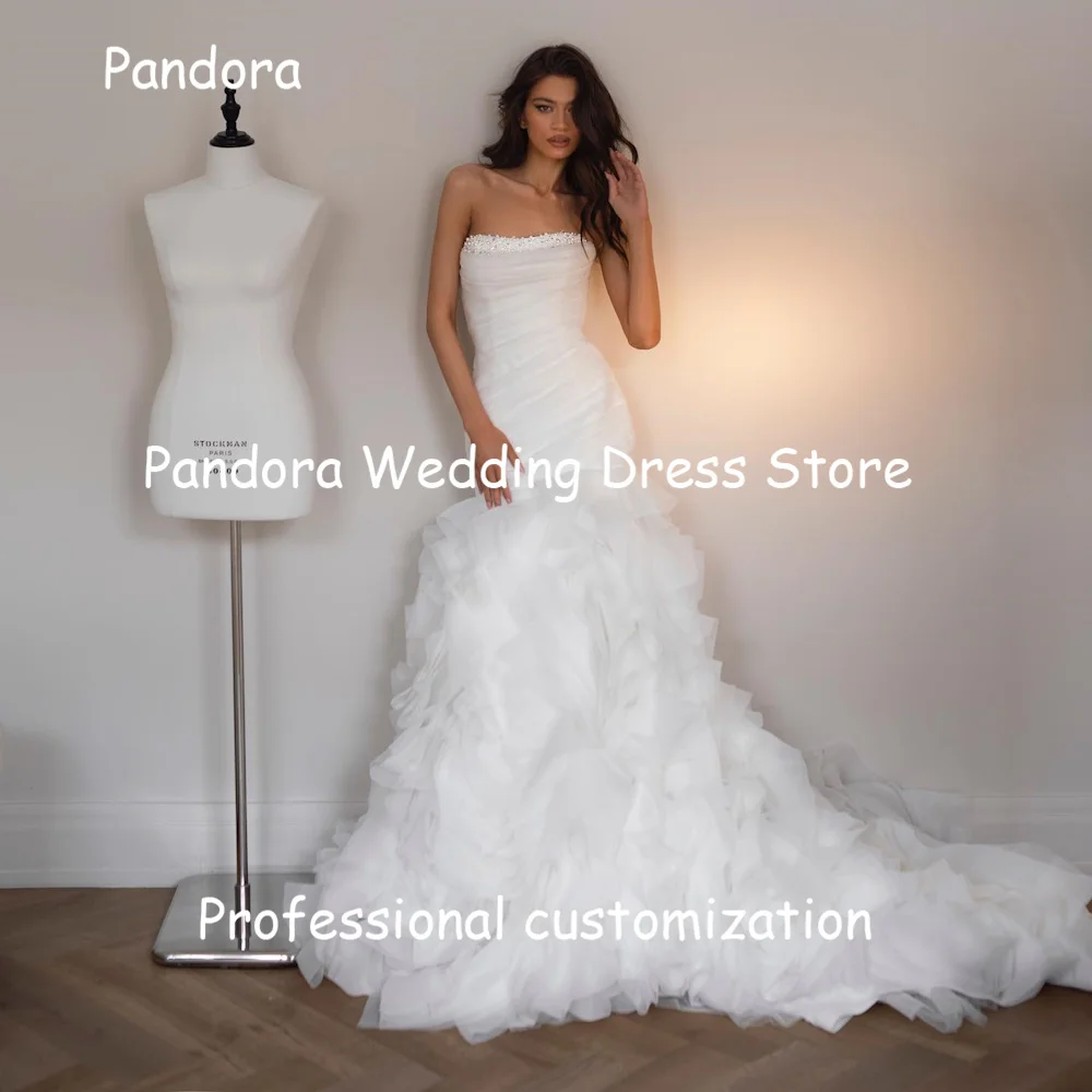

Pandora Tulle A-line Strapless Pleats Ivory Bride Dresses Sleeveless Floor-length Elegant Formal Wedding Dresses For Woman 2024