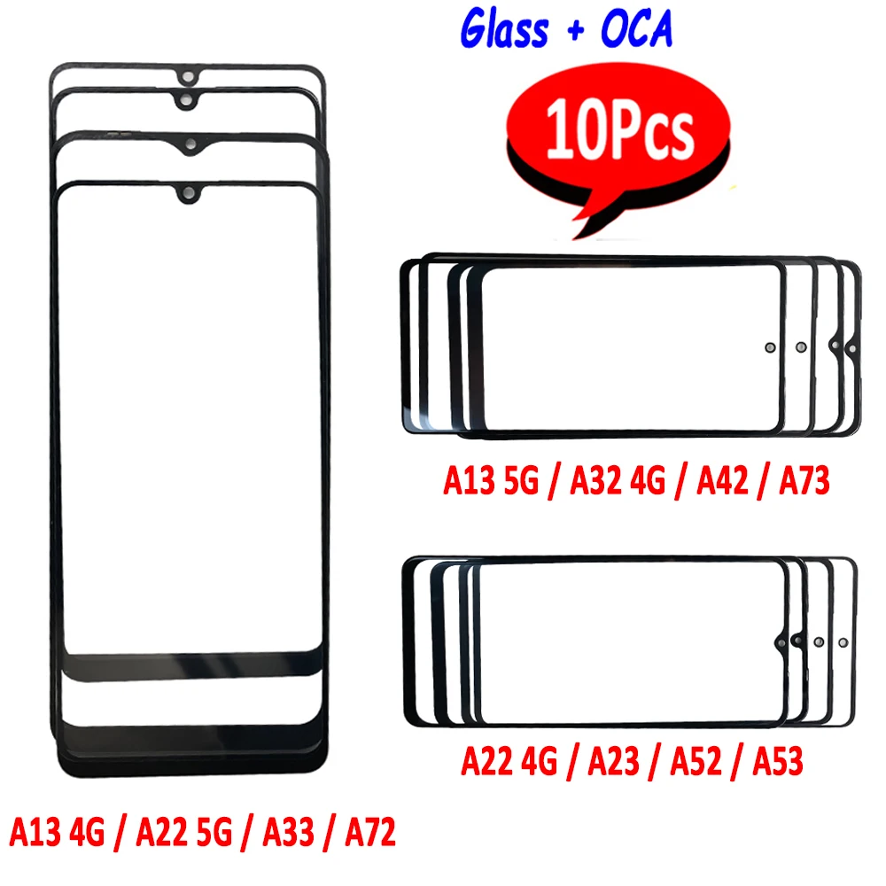 

10Pcs，Front GLASS Cover Plate OCA LCD Touch Screen For Samsung A13 A32 4G A22 A23 5G A42 A52 A53 A72 A73 Outer Lens Replacement