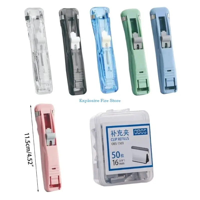 C4DB 종이 클램프 디스펜서 핸드 헬드 종이 클립 디스펜서 40 예제 용량, 재사용 가능한 종이 클램프 사무실 바인딩 도구