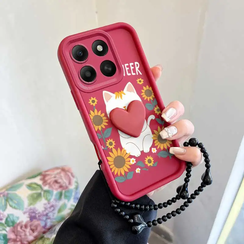 3-Piece Set: Happy Cat Phone Case with Lanyard and Craft Embellishments