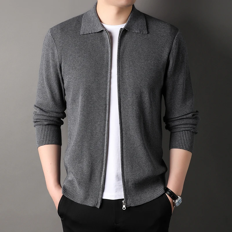 

Top-quality Men's Business Casual Lapel Slim-fit Cardigan Men's Fall Wool Warm Sweater Men's All-match Knitted Bottoms/outerwear
