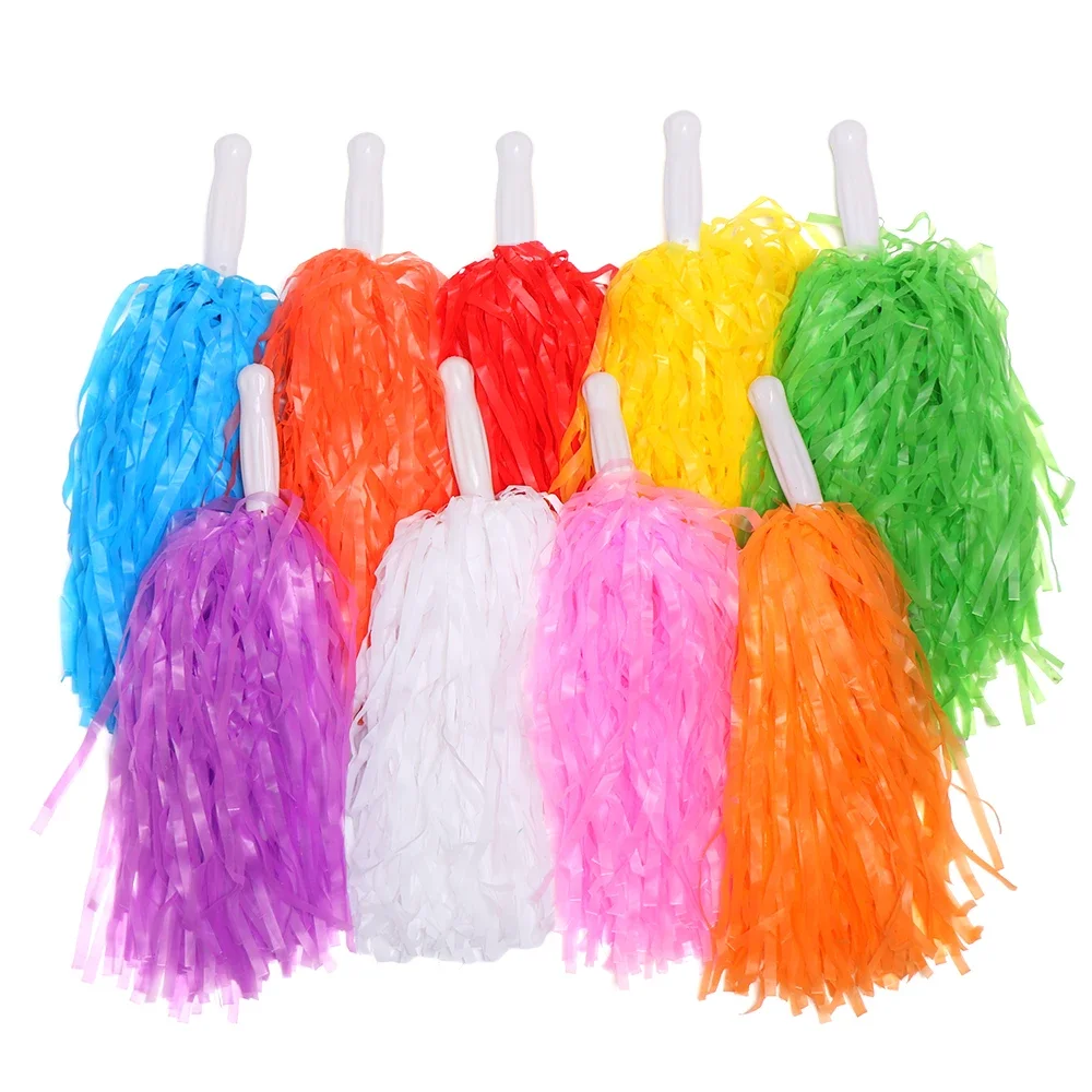 1Pair Rainbow Plastic Cheerleader Pompoms Girl Cheer Refueling Props Cheerleading Pom Ppom Handle/Double Hole Game Cheering Ball