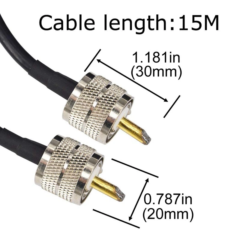 Coaxial Cable 15M UHF Coaxial Cable RG58 PL259 50 Ohms CB Radio Antenna UHF Male To Male Low Loss