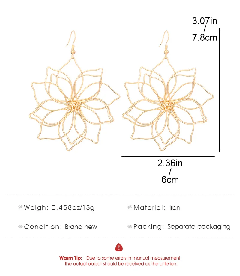 WANZHI Retro Exaggerated Metal Hollow Flower Earrings for Women Geometric Woven Pendant Earrings Fashionable Jewelry Accessories - Image 6