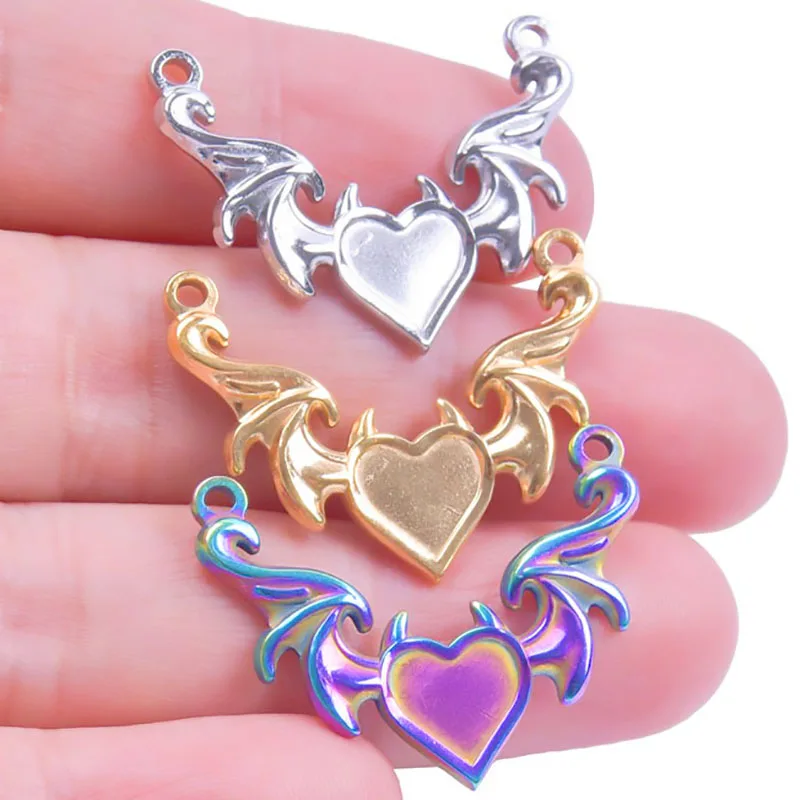 

WZNB 5Pcs Little Devil Bat Charms Wings Heart Stainless Steel Pendant for Jewelry Making Handmade Earring Necklace Diy Accessory
