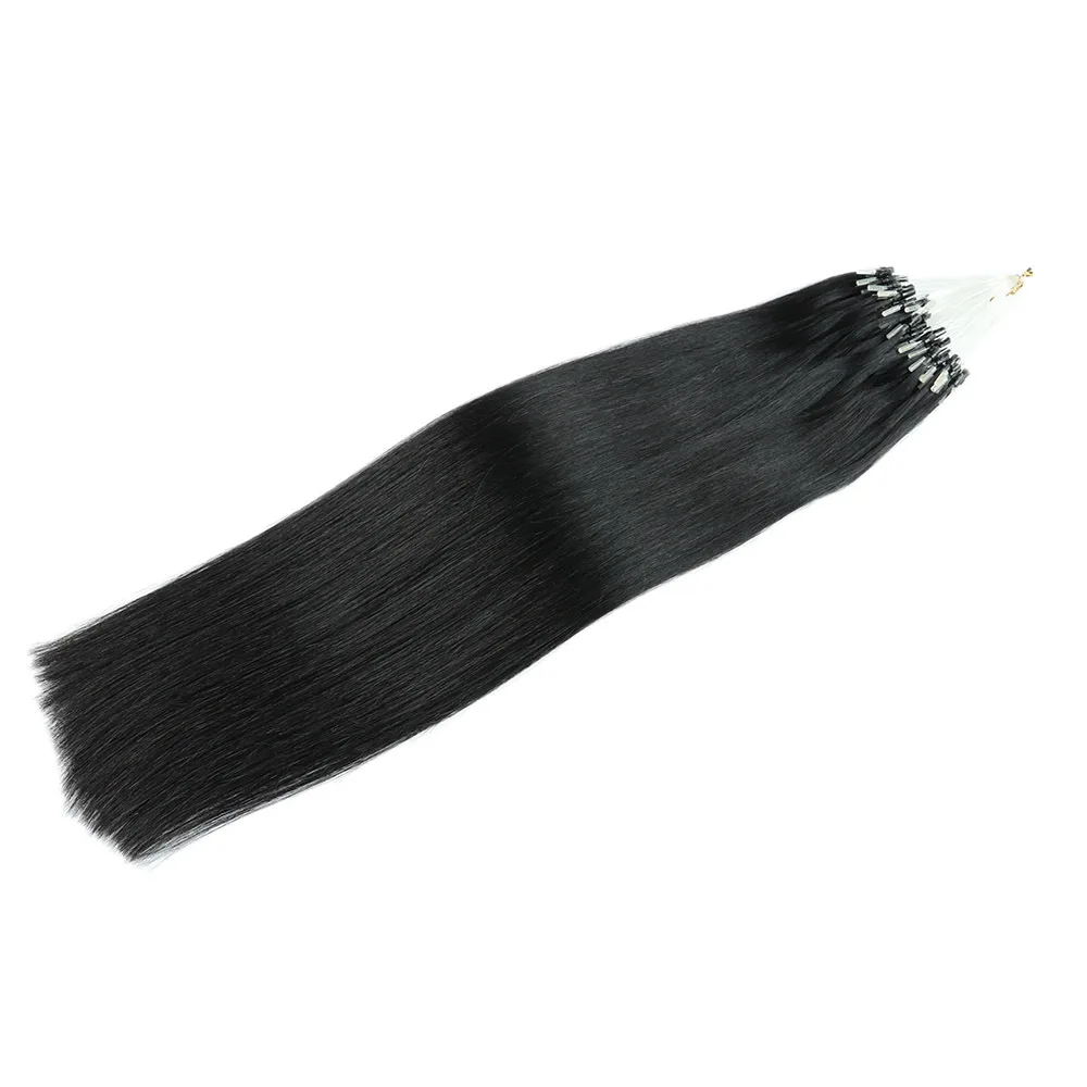 Slik Straight Micro Hair Extensions Real Human Hair 1B Black Color Micro Ring Human Extensions Beads Real